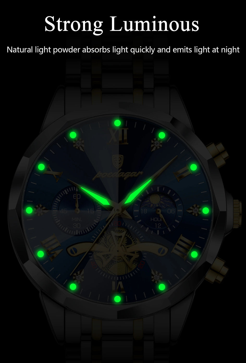 Reloj POEDAGAR de lujo para hombre, Reloj de pulsera Original resistente al agua con cronógrafo luminoso para hombre, relojes de cuarzo de acero inoxidable para hombre