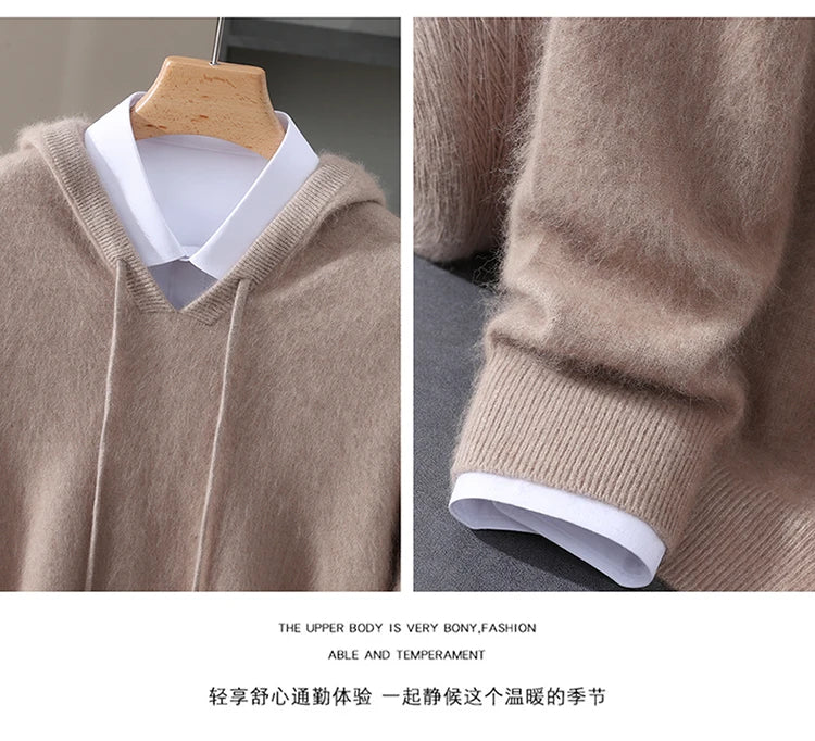 Jersey nuevo para hombre, suéter de cachemira de visón 100%, suéter informal de punto de negocios para otoño e invierno, suéter con capucha y cuello redondo para hombre, mangas completas