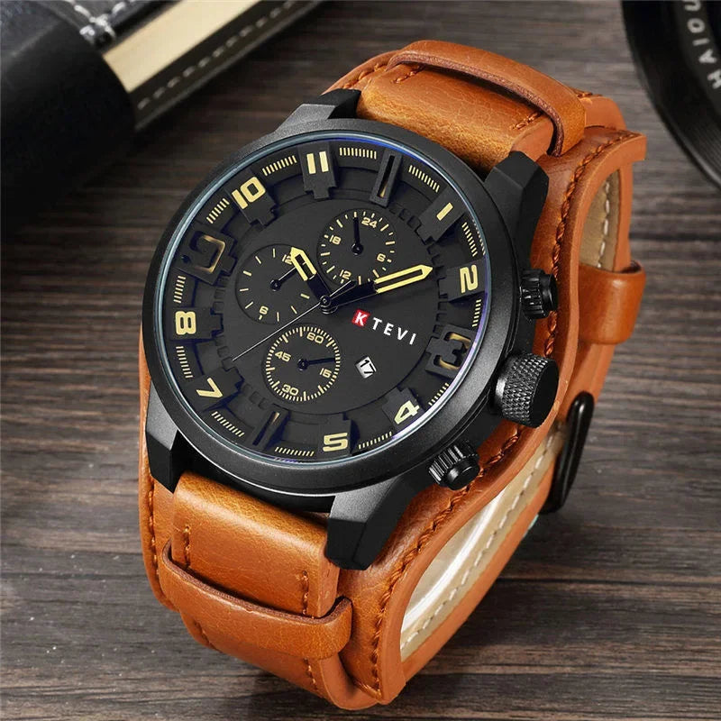 Reloj de Cuarzo para Hombre con Esfera Árabe, Correa de Cuero Informal, Relojes Deportivos con Calendario para Hombre