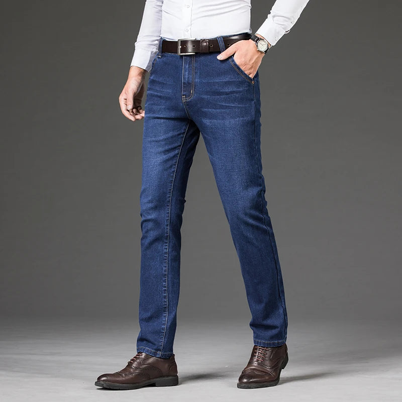 Pantalones vaqueros cálidos para hombre, pantalones de lana gruesos y cálidos para invierno, pantalones vaqueros informales holgados y rectos de talla grande 44 46 48, pantalones clásicos