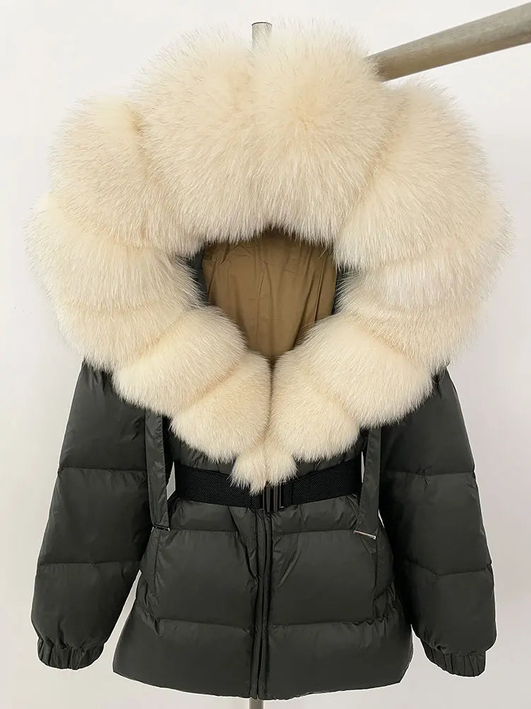 OFTBUY 2025 new women's winter clothing, white duck down coat, natural fox fur hooded jacket, fashionable warm padded jacket for women