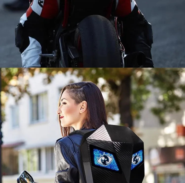 Mochila LED para Motociclistas con Ojos Brillantes, Textura de Fibra de Carbono, Casco, Mochila Escolar, Mochila para Portátil de Moto