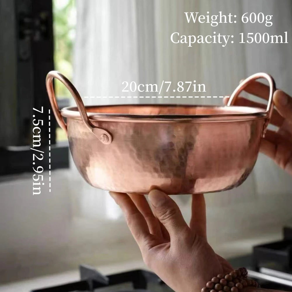 Olla de cobre vintage, olla de comida para acampar, utensilio de cocina, estofado de macarrão y estofado, textura de martillo hecha a mano, olla de mano de 20 cm