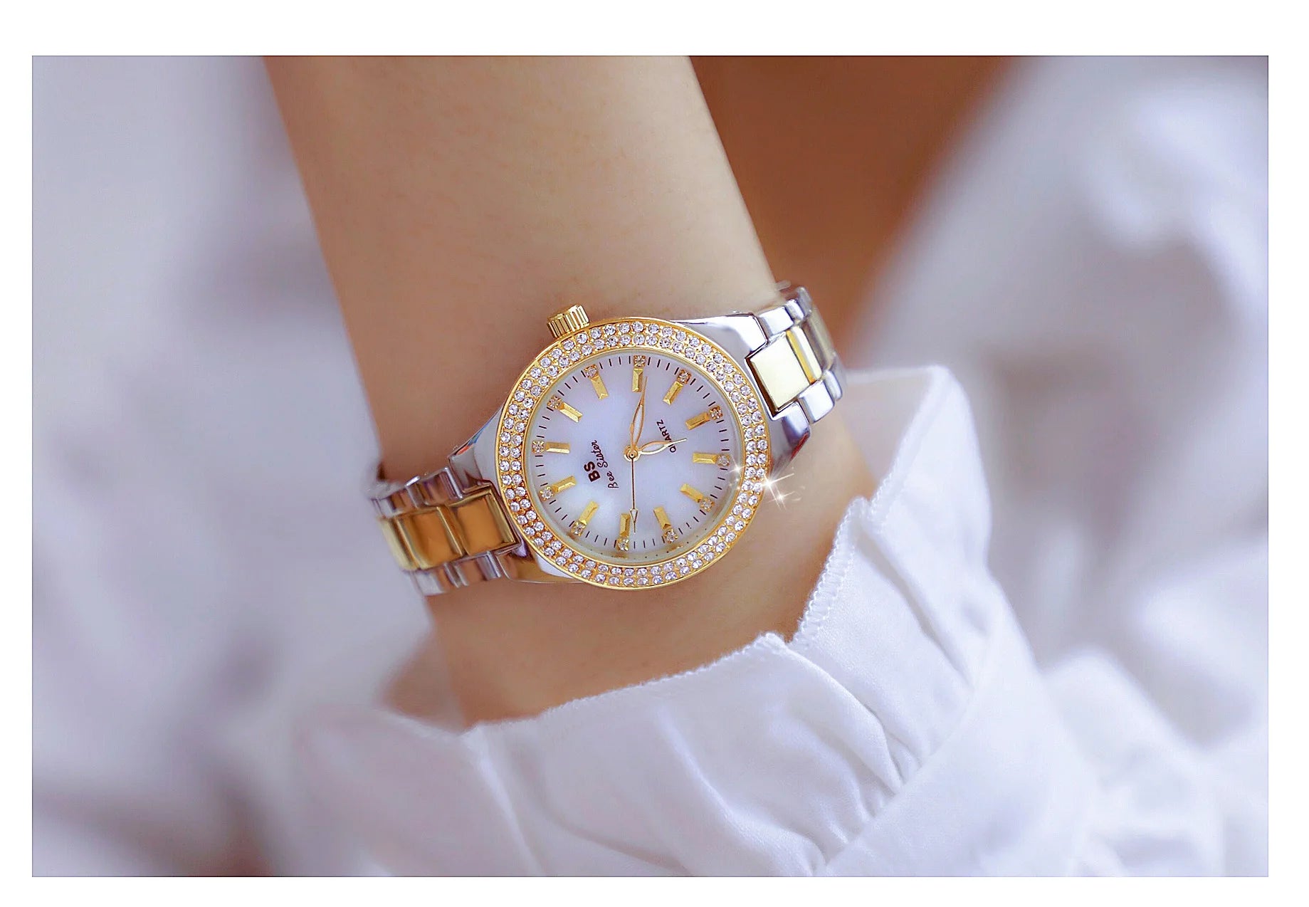 Reloj BS para mujer Beimu Face clásico ligero marca de lujo temperamento pulsera de Metal resistente al agua relojes de cuarzo de moda para mujer