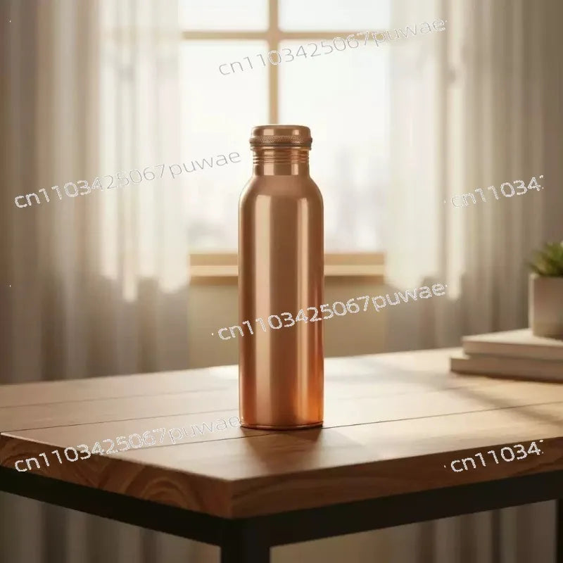 Botella de Agua de Cobre Hecha a Mano, Taza de Cobre Rojo, Recipiente para Beber Diario, para Yoga, Viajes y Actividades al Aire Libre, 100% Cobre Rojo Puro