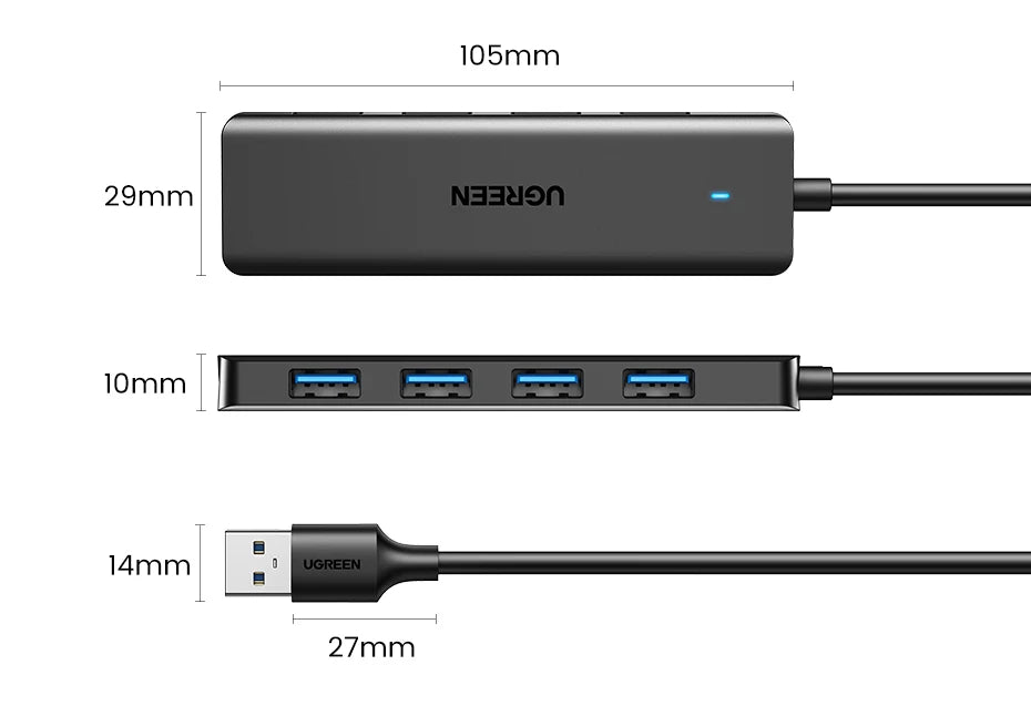Hub USB 3.0 UGREEN 4 Puertos – 5Gbps, USB-C, Compatible con Mac, PC, Xbox, PS5