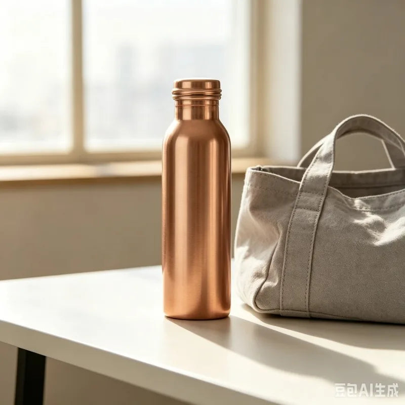 Botella de Agua de Cobre Hecha a Mano, Taza de Cobre Rojo, Recipiente para Beber Diario, para Yoga, Viajes y Actividades al Aire Libre, 100% Cobre Rojo Puro