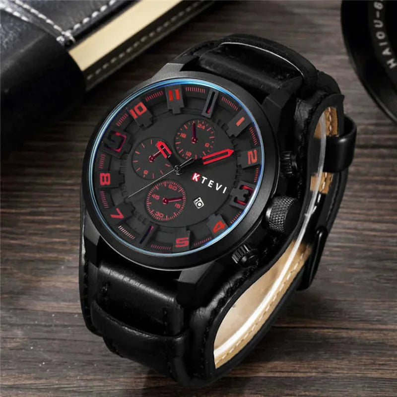 Reloj de Cuarzo para Hombre con Esfera Árabe, Correa de Cuero Informal, Relojes Deportivos con Calendario para Hombre