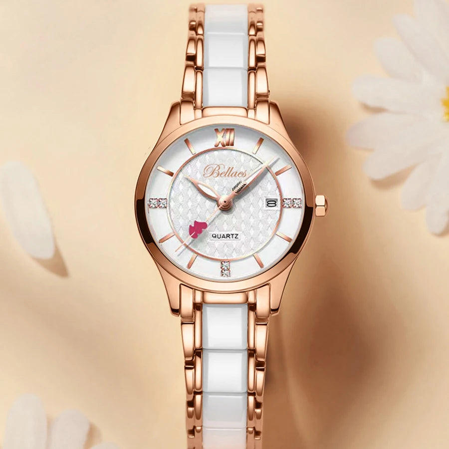 Reloj de mujer de moda con puntero de corazón redondo de acero inoxidable reloj de cuarzo resistente al agua regalo