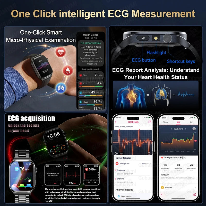 Nuevo Reloj Inteligente de Salud Nivel Hospitalario 2026 con Medición de Grasa Corporal, ECG, Oxígeno en Sangre, Presión Arterial, Pantalla AMOLED HD, Llamadas y Funciones Deportivas para Hombre