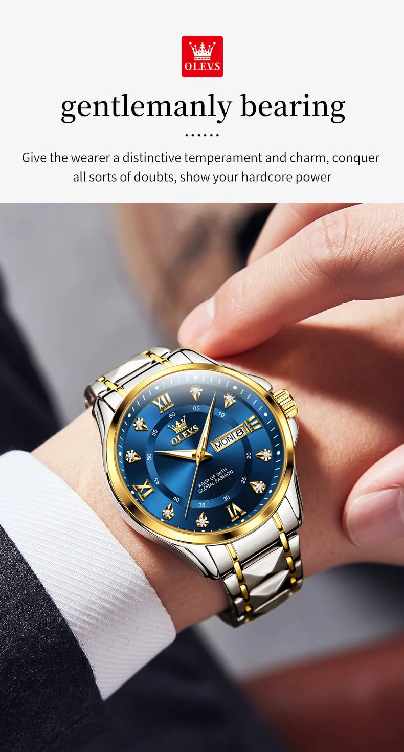 OLEVS, reloj de cuarzo Original superior para parejas, reloj de lujo con esfera de diamante a escala romana para hombres y mujeres, reloj de mano resistente al agua con correa de rombos