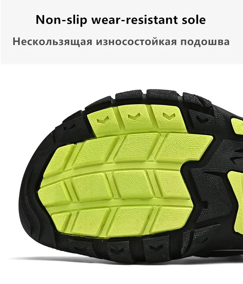 Sandalias de piel auténtica para hombre, zapatos informales transpirables de diseño a la moda, fondo suave, talla grande, para playa y exteriores, novedad de verano