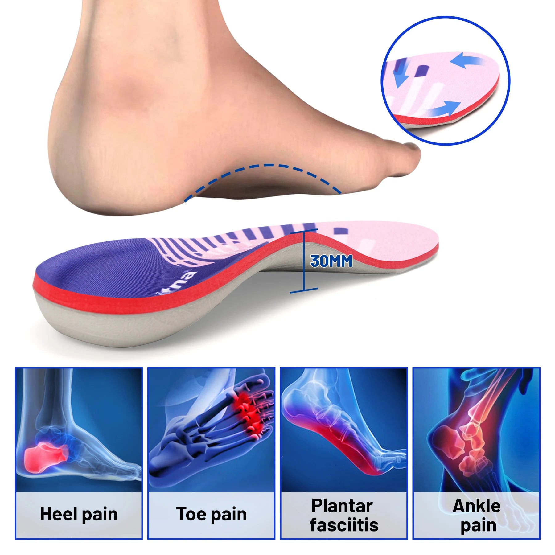 IFitna-plantilla ortopédica para fascitis Plantar y metatarso, plantilla para aliviar el dolor, pies planos, soporte para arco alto, para hombre y mujer, de pie, todo el día