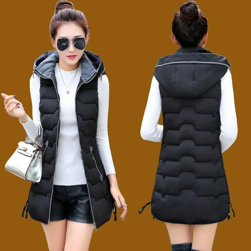2026 Women's Jackets Coats Vest Autumn Winter Hooded Vest Women's Veste Women's Long Parkas Women's Jacket Casaco Women's Clothing