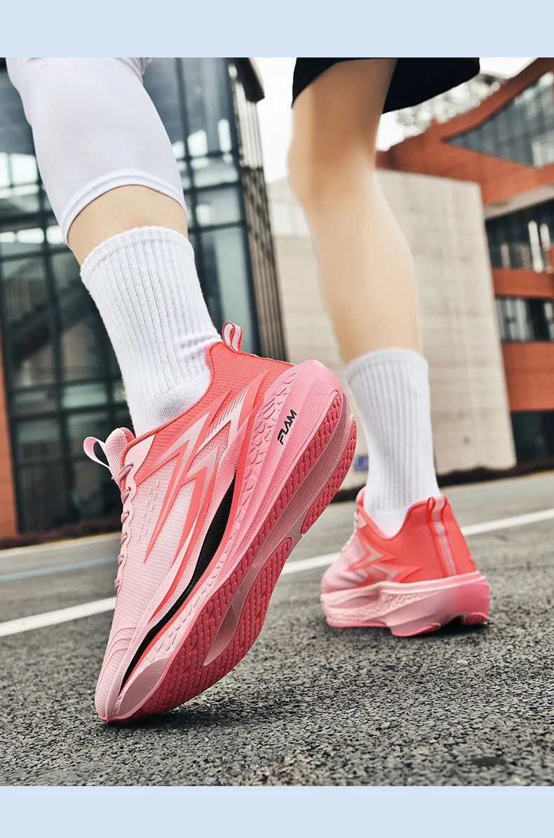 Zapatillas para correr especialidad maratón hombres deportes transpirables ligeros tablero de carbono mujeres cómodas zapatillas deportivas antideslizantes