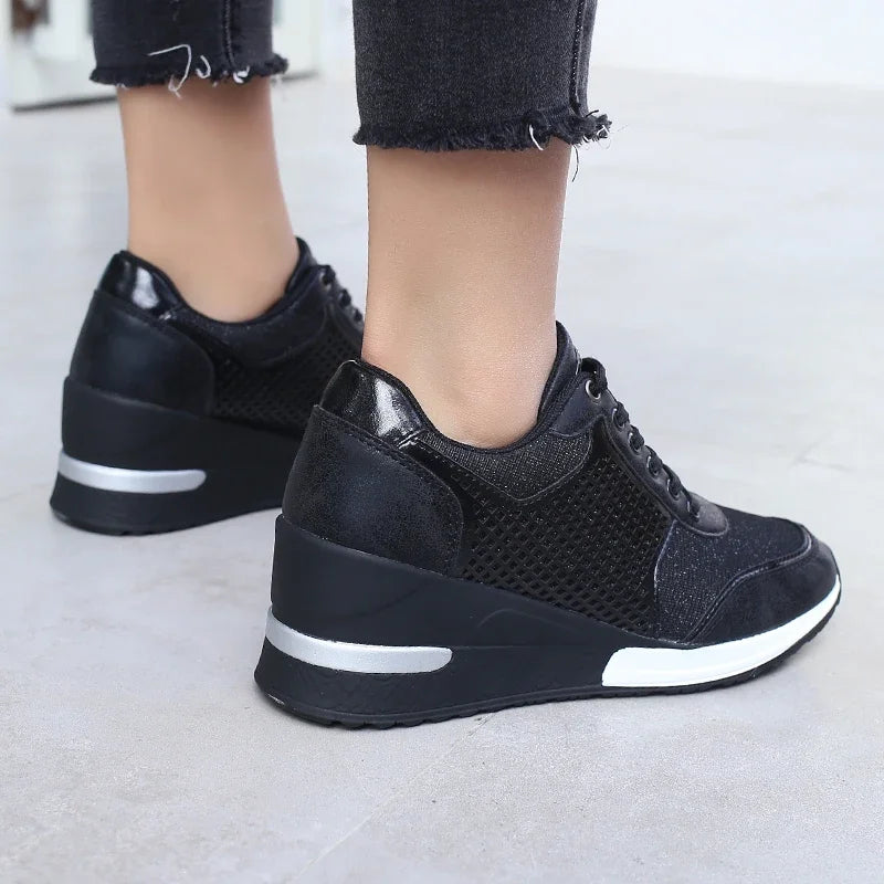Zapatos vulcanizados para mujer con aumento de altura, zapatos ligeros y transpirables para caminar, zapatos de plataforma para mujer, zapatillas de deporte con cuña hechas a mano