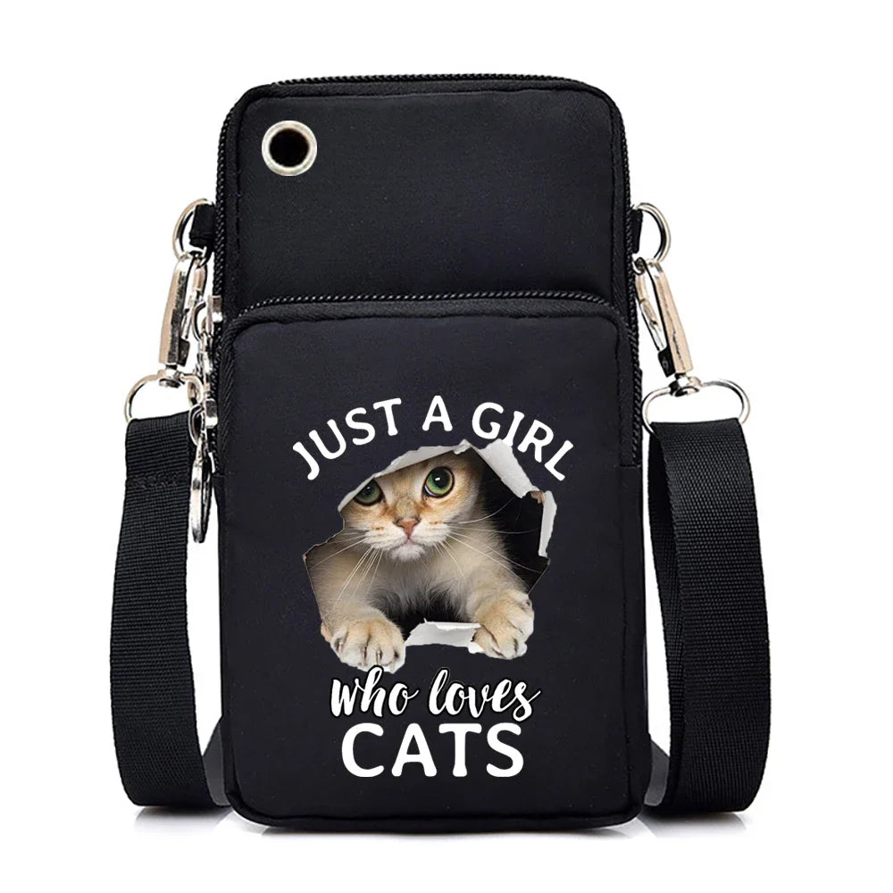 Bolsos cruzados pequeños con gráficos de gato para mujer, Mini bolso para teléfono móvil con animales Harajuku, bandolera para adolescentes, bolsos y bolsos para mujer