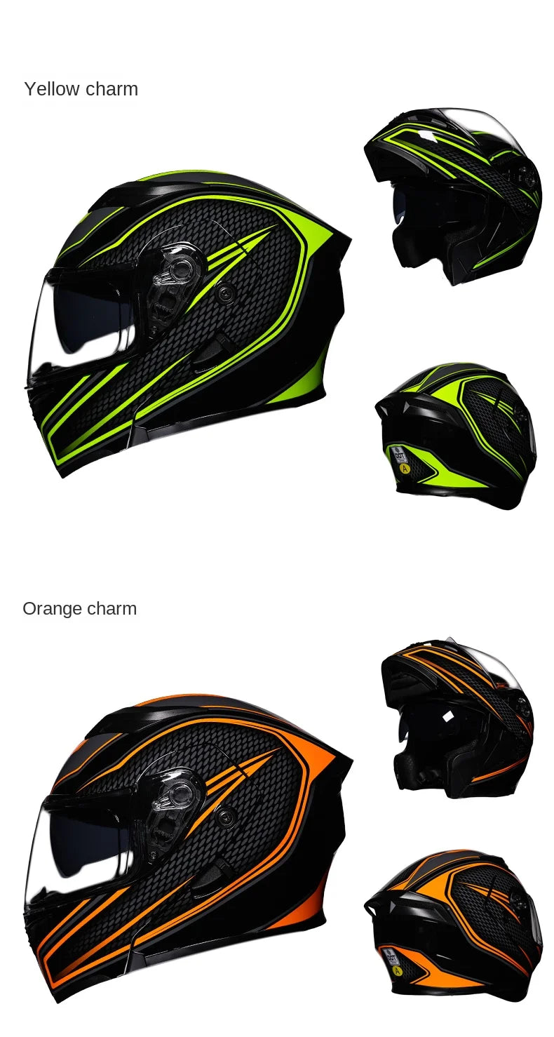 ORZ nueva calidad DOT doble lente Flip casco Abs cara completa motocicleta todoterreno casco de carreras de motos ala trasera personalizada