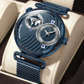 Reloj de hombre POEDAGAR de moda con doble zona horaria, resistente al agua, con fecha, deportivo, de malla de acero inoxidable, de cuarzo + caja.