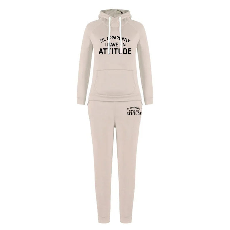 So Much. Apparently I Have A Ttitude Women's Hooded Set Pants Two-Piece Sportswear Fashion Set Women's Sportswear