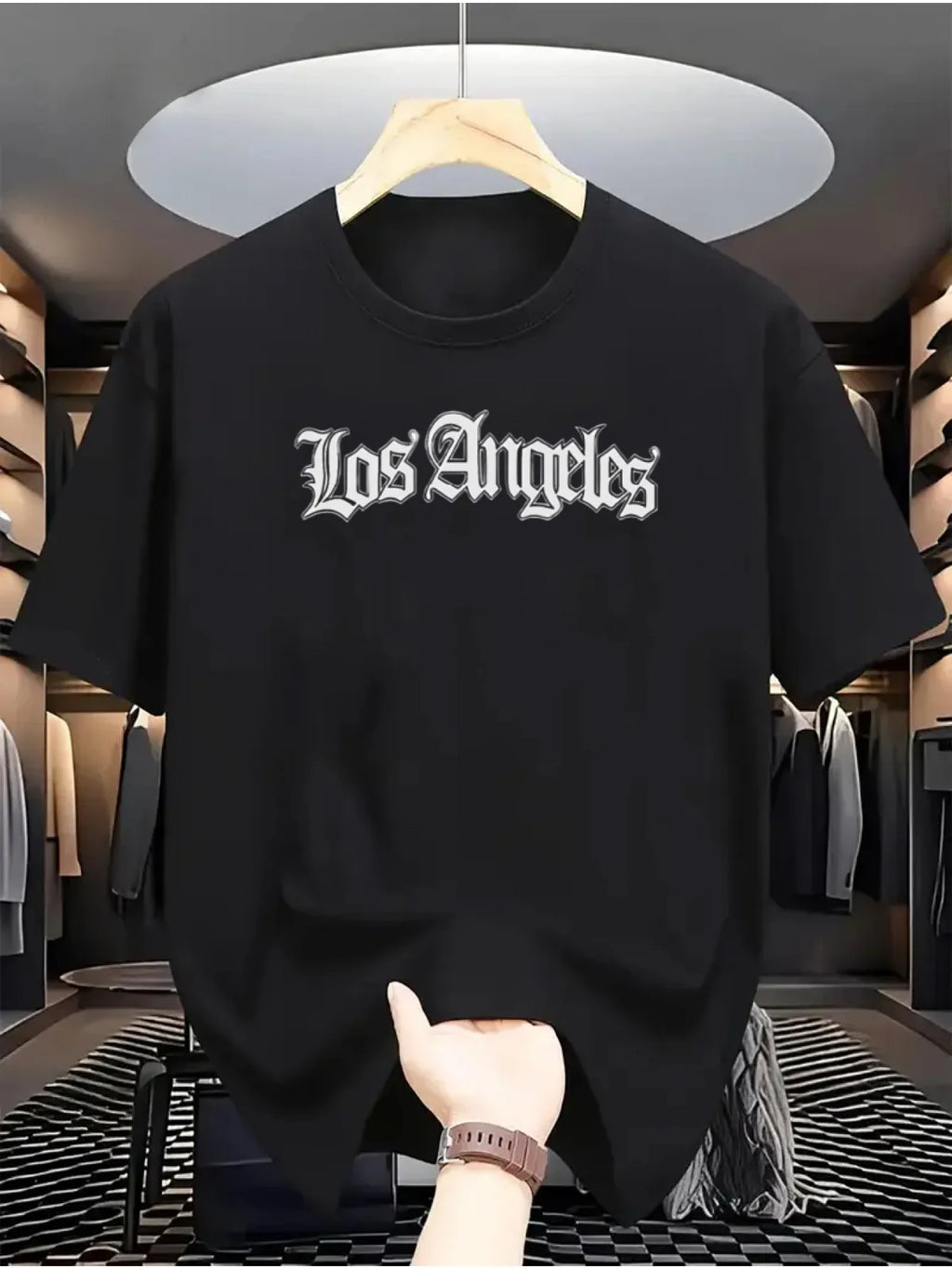 Camiseta deportiva holgada informal a la moda de algodón 100% de verano para hombre, camiseta de manga corta con estampado de letras de Los Ángeles y cuello redondo