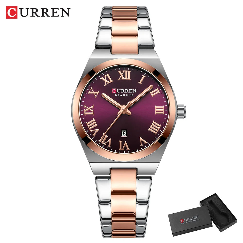 Relojes CURREN de lujo para mujer, relojes de pulsera de cuarzo de acero inoxidable informales a la moda para mujer, regalo para novia resistente al agua