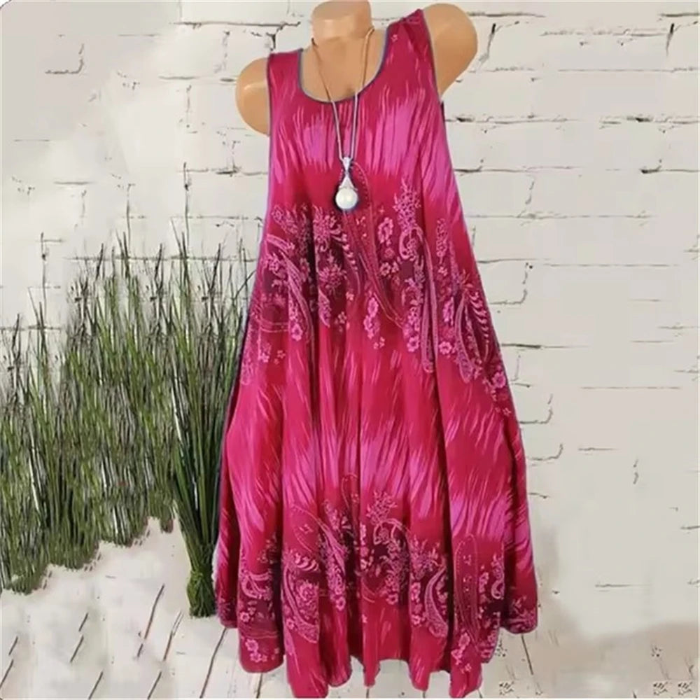 Women's Tie-Dye Print Mini Dresses, Sleeveless 3D Printed Summer Dresses, Vintage Style, Casual Dress for Ladies, Plus Size 3XL