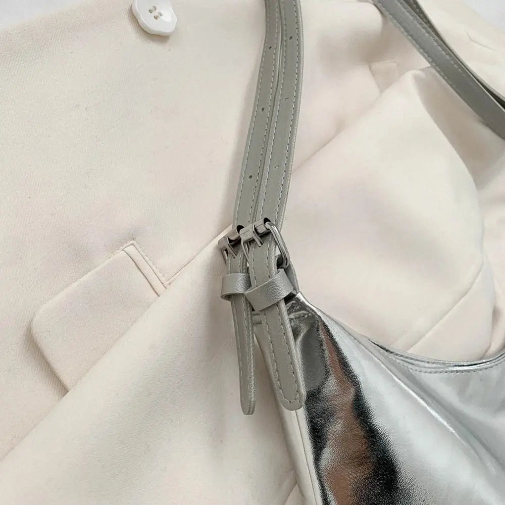 Bolso de mano con asa superior de PU para mujer, bolso de compras de diseñador de lujo, bolso de mano informal de cuero dorado plateado de alta capacidad, moda