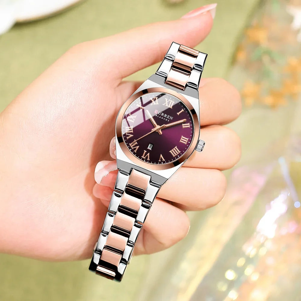 Reloj CURREN para mujer, relojes para mujer, relojes para mujer, vestido de moda resistente al agua, pulsera de acero inoxidable, relojes analógicos con fecha