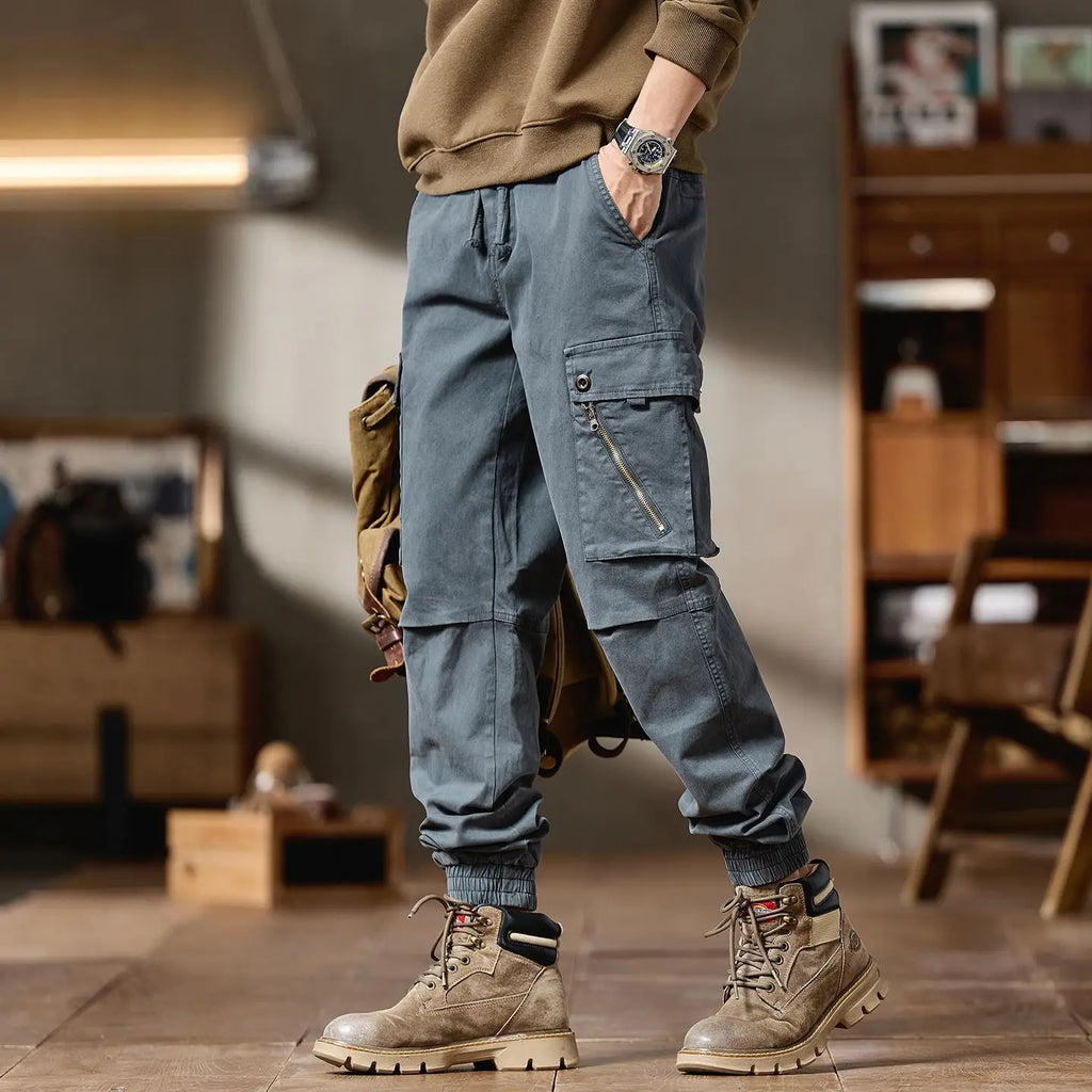 Pantalones Cargo avanzados para hombre, pantalones informales de marca a la moda para motocicleta, pantalones rectos ajustados elásticos multibolsectos para Otoño e Invierno para hombre