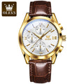 OLEVS Nuevo reloj de moda para hombre con correa de cuero marrón. Reloj impermeable con movimiento de cuarzo deportivo informal para hombre Orologio da uomo 2872