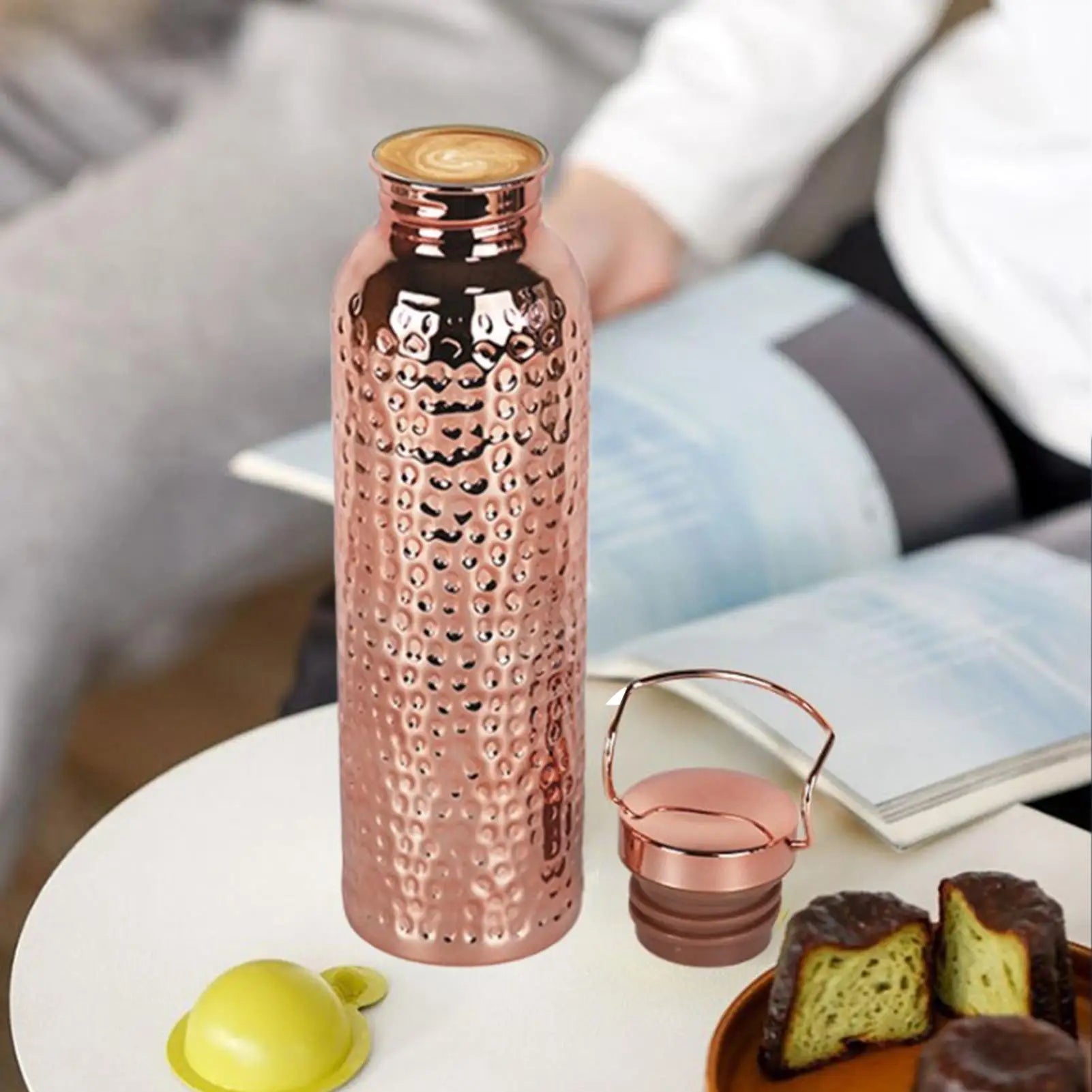 Botella de Agua de Cobre Puro de 800 ml, Botella de Cobre Aislada de Acero Inoxidable Portátil para Beber Agua, para Acampar y Hacer Senderismo