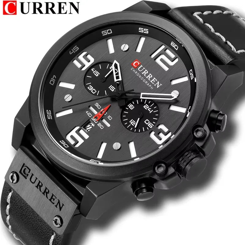Reloj de pulsera Curren 8314 de cuarzo con calendario militar deportivo con cronógrafo informal para hombre, reloj masculino resistente al agua de cuero de negocios
