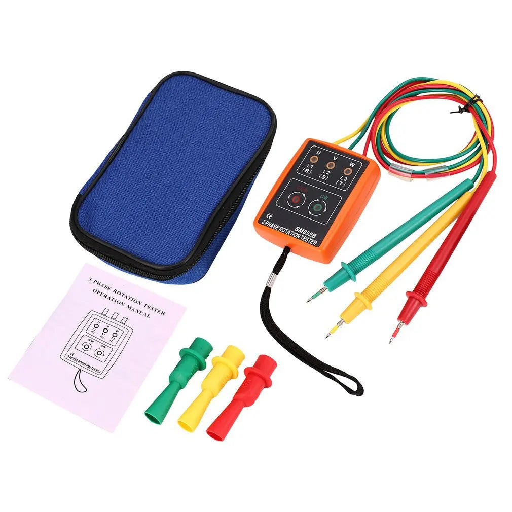 Probador de rotación de 3 fases SM852B, Detector de indicador de fase Digital, herramientas de prueba de voltaje de medidor de secuencia de fase de zumbador LED