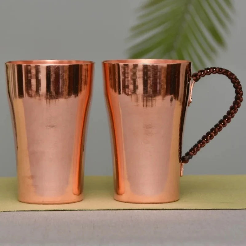 Taza de leche y cerveza de cobre puro hecha a mano, mango tejido, agua gruesa, mula de Moscú, taza de 400 ml, postre, café, vasos, regalos para parejas