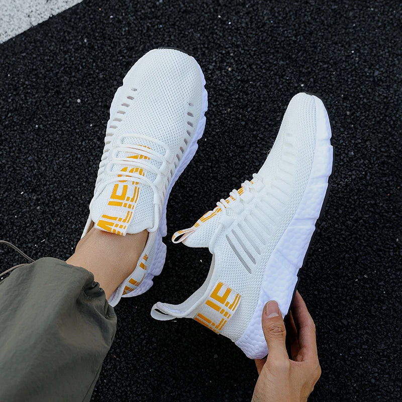 Zapatillas de tenis informales de malla para hombre, zapatos vulcanizados transpirables, suela suave, ligeros, al aire libre para senderismo, cómodos para correr, Verano