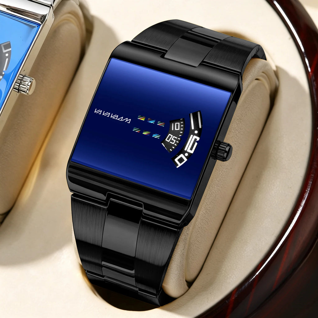 Reloj de cuarzo cuadrado clásico VA VA VOOM con esfera dorada creativa, diseño de moda para hombre, reloj de acero de superficie de gran venta para hombre.