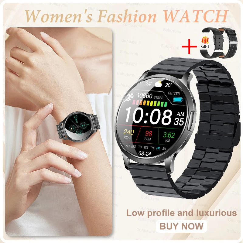 Nuevo reloj inteligente para mujer 1,32 "AMOLED pantalla completamente táctil Bluetooth llamada presión arterial IP68 impermeable NFC 7,3mm pulsera ultrafina