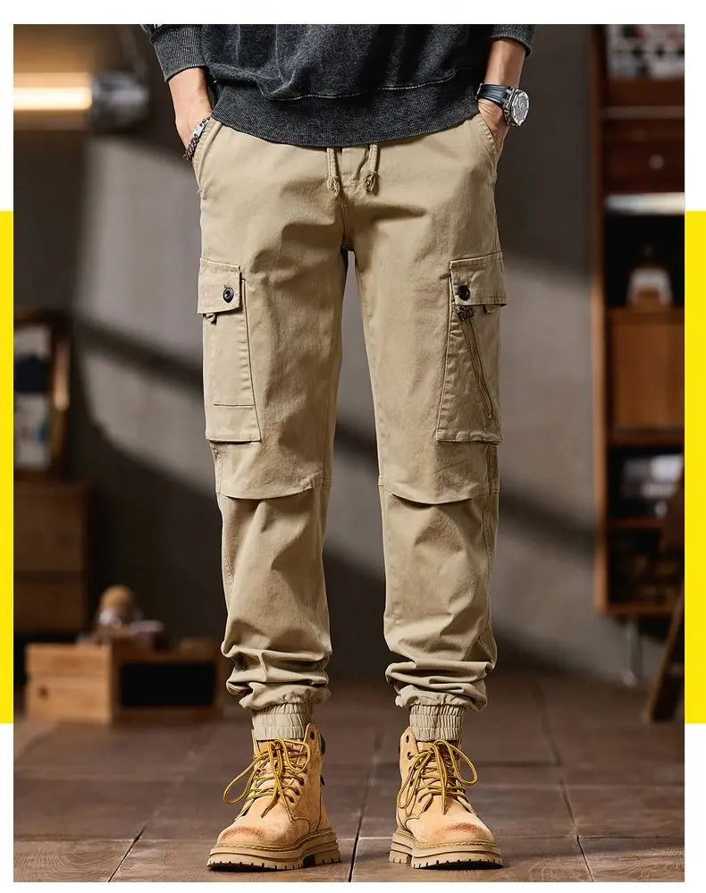 Pantalones Cargo avanzados para hombre, pantalones informales de marca a la moda para motocicleta, pantalones rectos ajustados elásticos multibolsectos para Otoño e Invierno para hombre