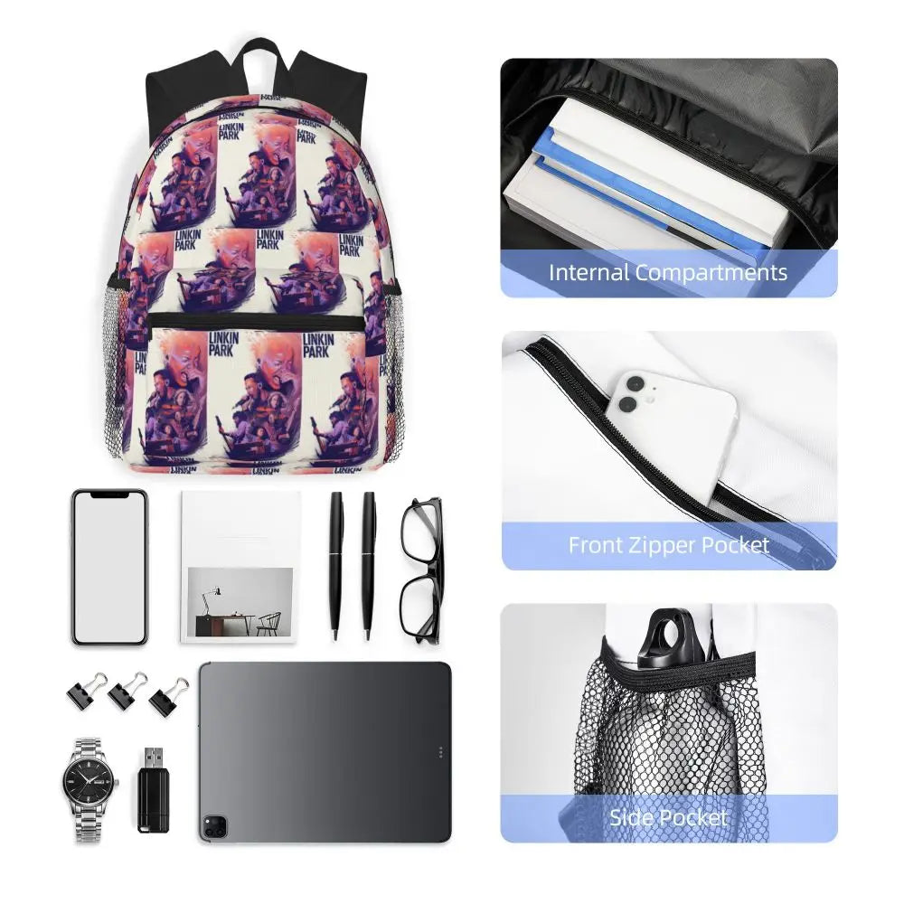 L-Linkin-S P-Park-S Band Mochila para estudiantes Mochila escolar Mochila de viaje para senderismo para niños y niñas Mochila de moda Bolsos de hombro