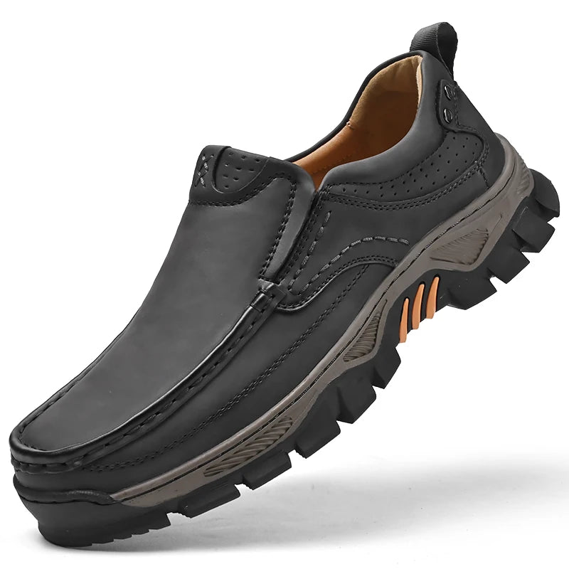 Mocasines de cuero de estilo Retro para hombre, zapatos informales cómodos, calzado transpirable para conducir, mocasines, calzado para viajes, escalar y acampar