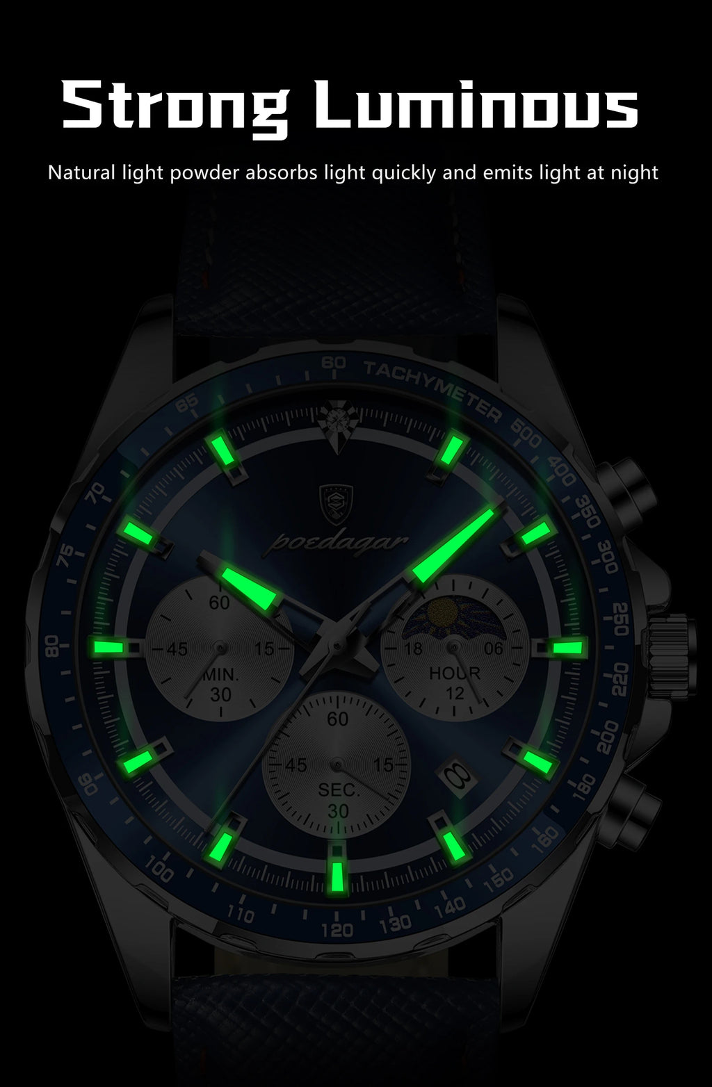 POEDAGAR Original Fashion Men Clock Luminous Waterproof Chronograph Date Man Wristwatch Leather Quartz Sport Men's Watches Reloj