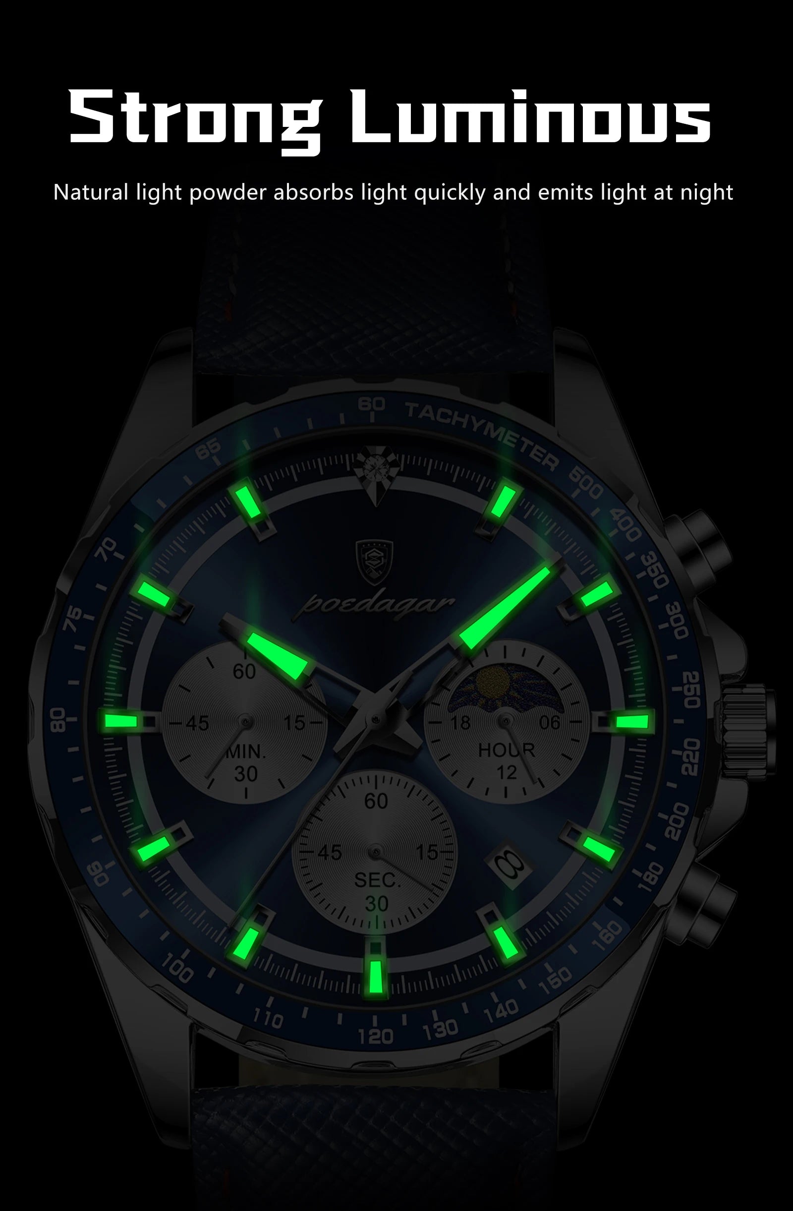 POEDAGAR Original Fashion Men Clock Luminous Waterproof Chronograph Date Man Wristwatch Leather Quartz Sport Men's Watches Reloj