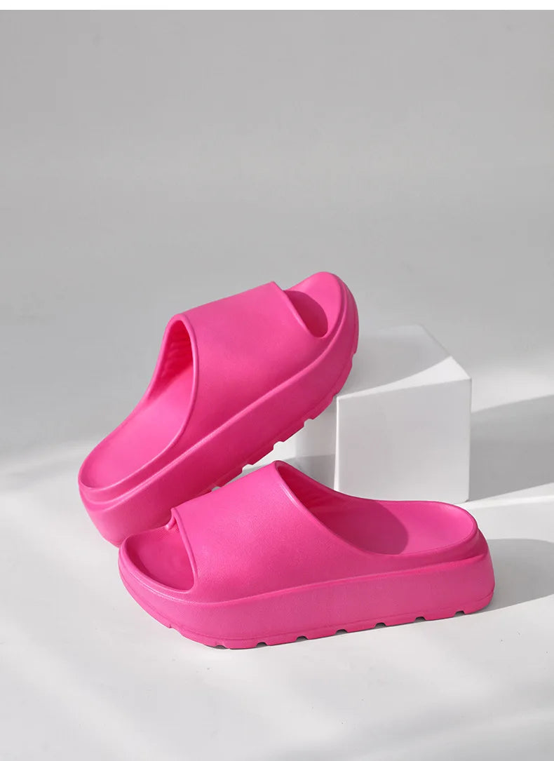 Comwarm, zapatillas de plataforma para mujer, sandalias suaves de suela gruesa de EVA, zapatillas de tacón plano de fondo alto a la moda, chanclas informales antideslizantes para casa