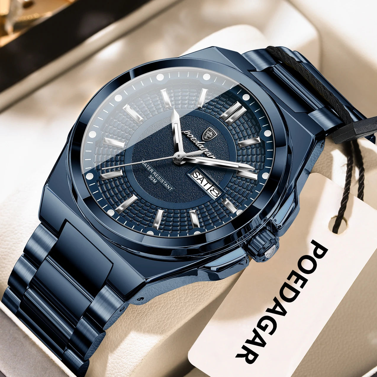 Reloj deportivo POEDAGAR Original para hombre, Reloj de pulsera de cuarzo con fecha y semana de lujo para hombre, relojes luminosos resistentes al agua de acero inoxidable para hombre