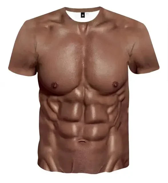 3D Muscle Tattoo Print T-Shirt, Summer Beach Vacation T-Shirt, Digital 3D Print Short Sleeve T-Shirt, Casual T-Shirts