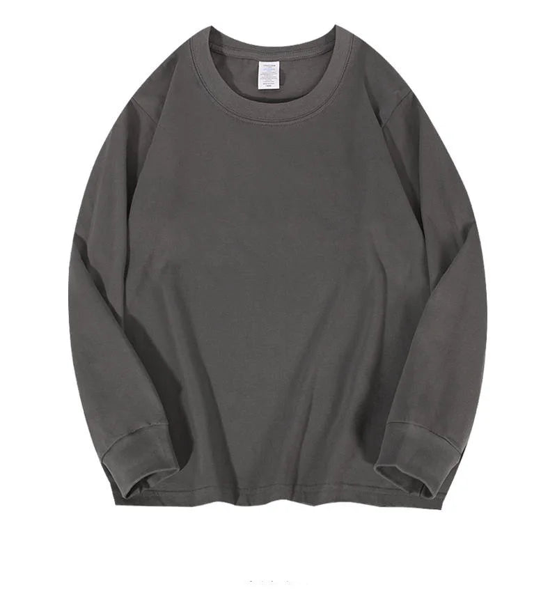 Camiseta de manga larga para hombre y mujer, camisa 100% de algodón de gran tamaño, Color puro, ropa de calle para invierno y otoño, 230GSM