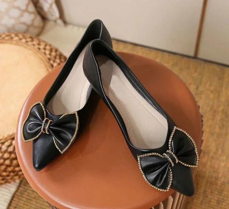 Zapatos planos con punta puntiaguda y lazo para mujer, calzado de oficina con tacón en promoción, estilo coreano, Popular, para vacaciones, Social, calzado para mujer joven