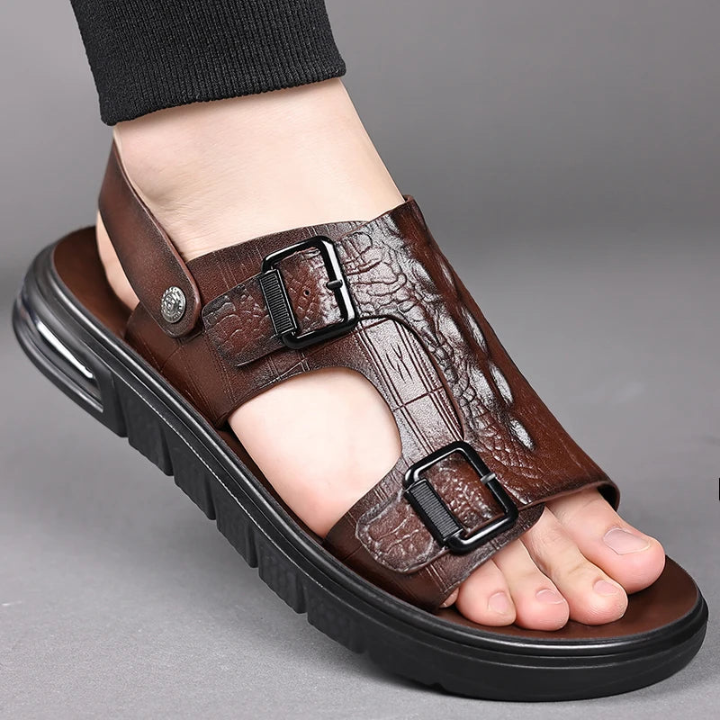 Sandalias para hombre al aire libre, zapatillas de verano al aire libre, zapatos de alta calidad, sandalias de cuero de verano 2025 para hombre, zapatos para caminar para hombre nuevo