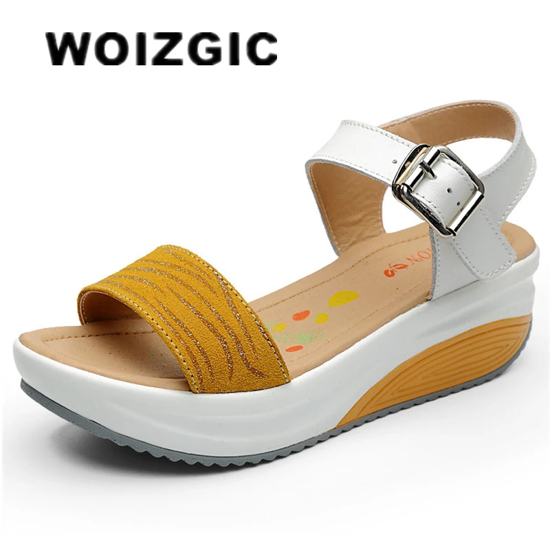 WOIZGIC, zapatos de mujer de cuero genuino, sandalias de plataforma, tacones altos, chanclas de playa frescas de verano 35-40 CDBY-5531